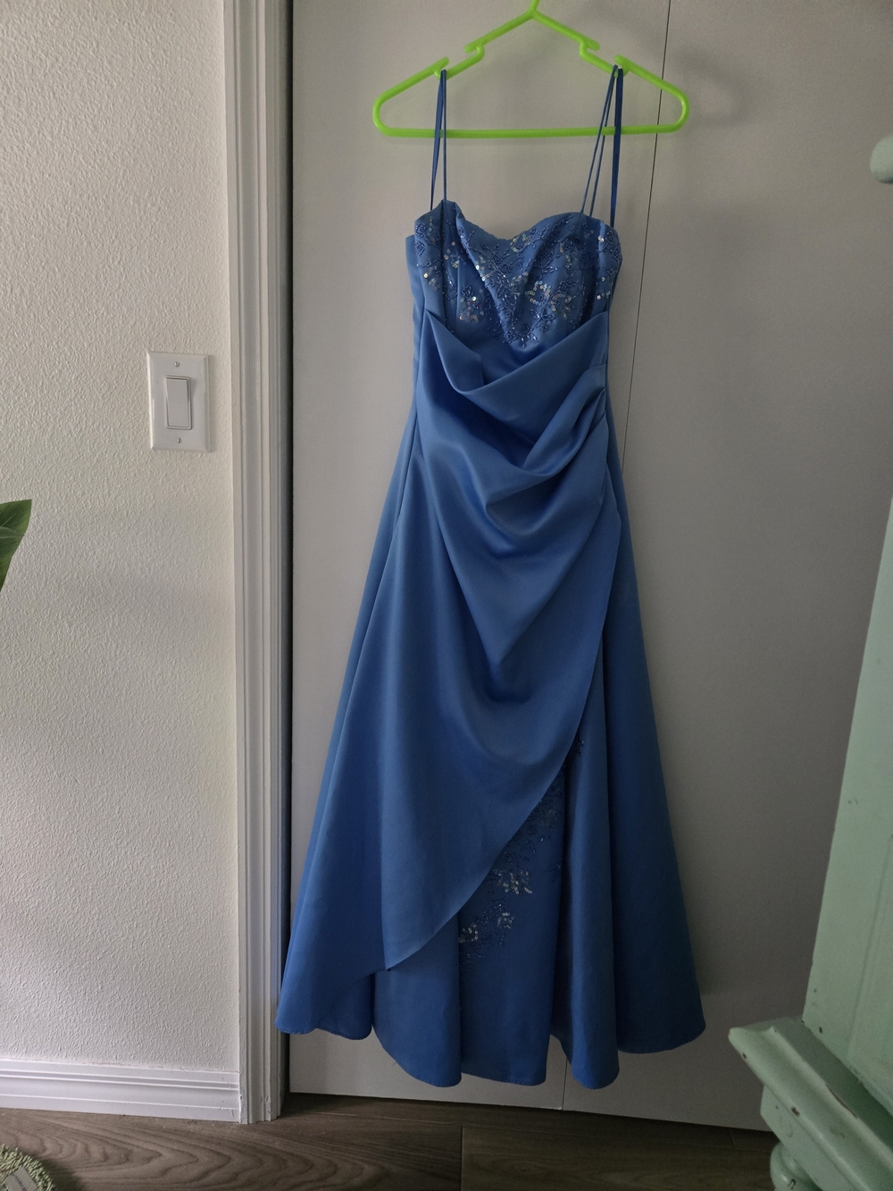 City Triangles Blue Spagetti Strap Beaded Evening Gown